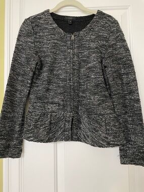 J. Crew Black and White Textured Peplum Zip Jacket